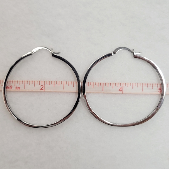 Sterling Silver 2" Black Spinel Hoops - Picture 11 of 12